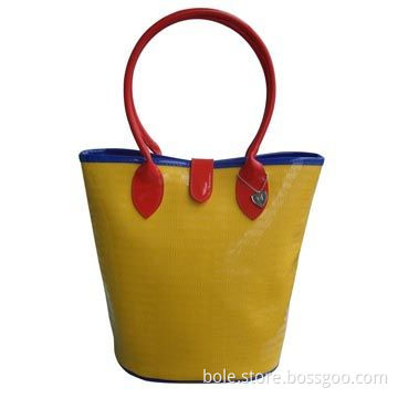 PVC Shopping Bag with Strap Closure and Long Handle, Can be Customized by Clients' Logo